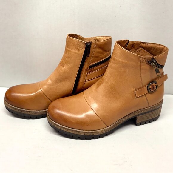 MIZ MOOZ SOFT LEATHER BOOTIE SIDE ZIP SADDLE 37EU / 7US NEW Z-128 - Picture 5 of 5